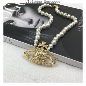 Vivienne Westwood One Row Pearl Drop Choker Necklace Gold